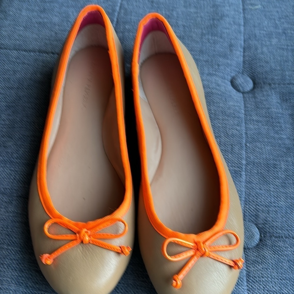 Banana Republic tan and neon orange ballet flats in 7.5